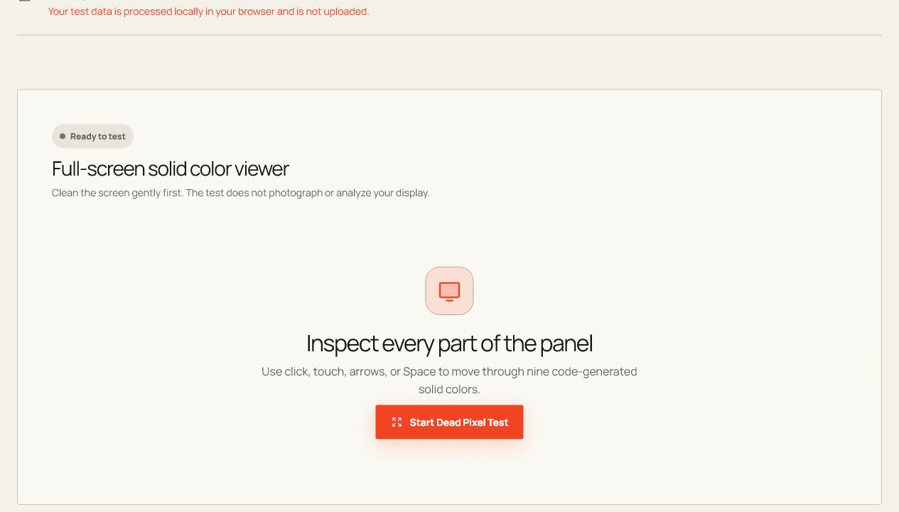 Acquisizione reale nel browser dell’area di lavoro Test dei pixel morti .