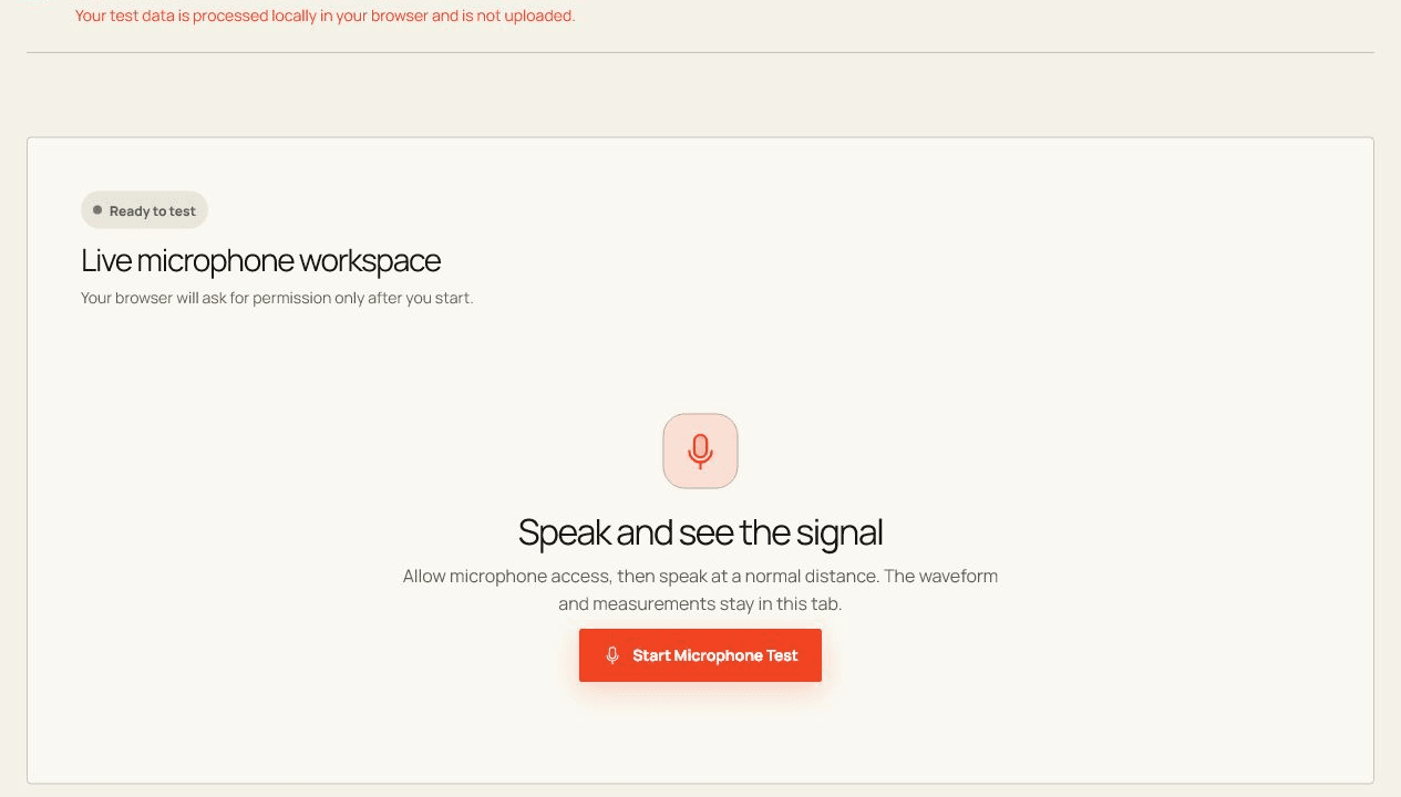 Acquisizione reale nel browser dell’area di lavoro Test del microfono .